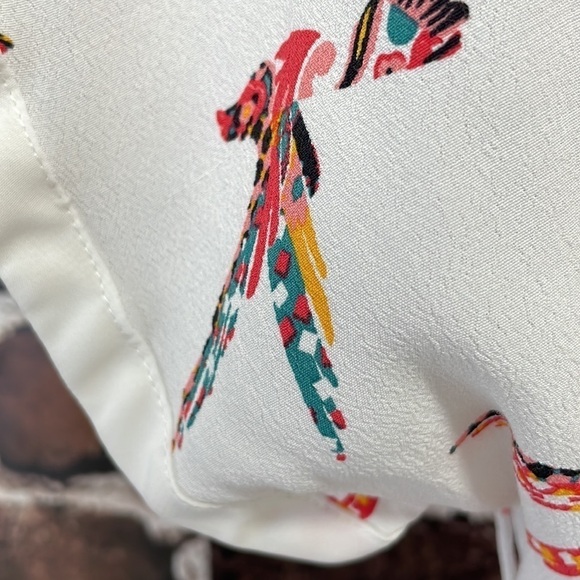 Zara Basic Dress Short Sleeve Knee Length White Orange Bird Print X Small XS - Picture 9 of 16